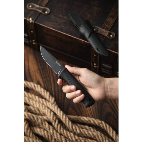 Ganzo G807BW - fix markolatú kés övre akasztható tartóval - Fekete 